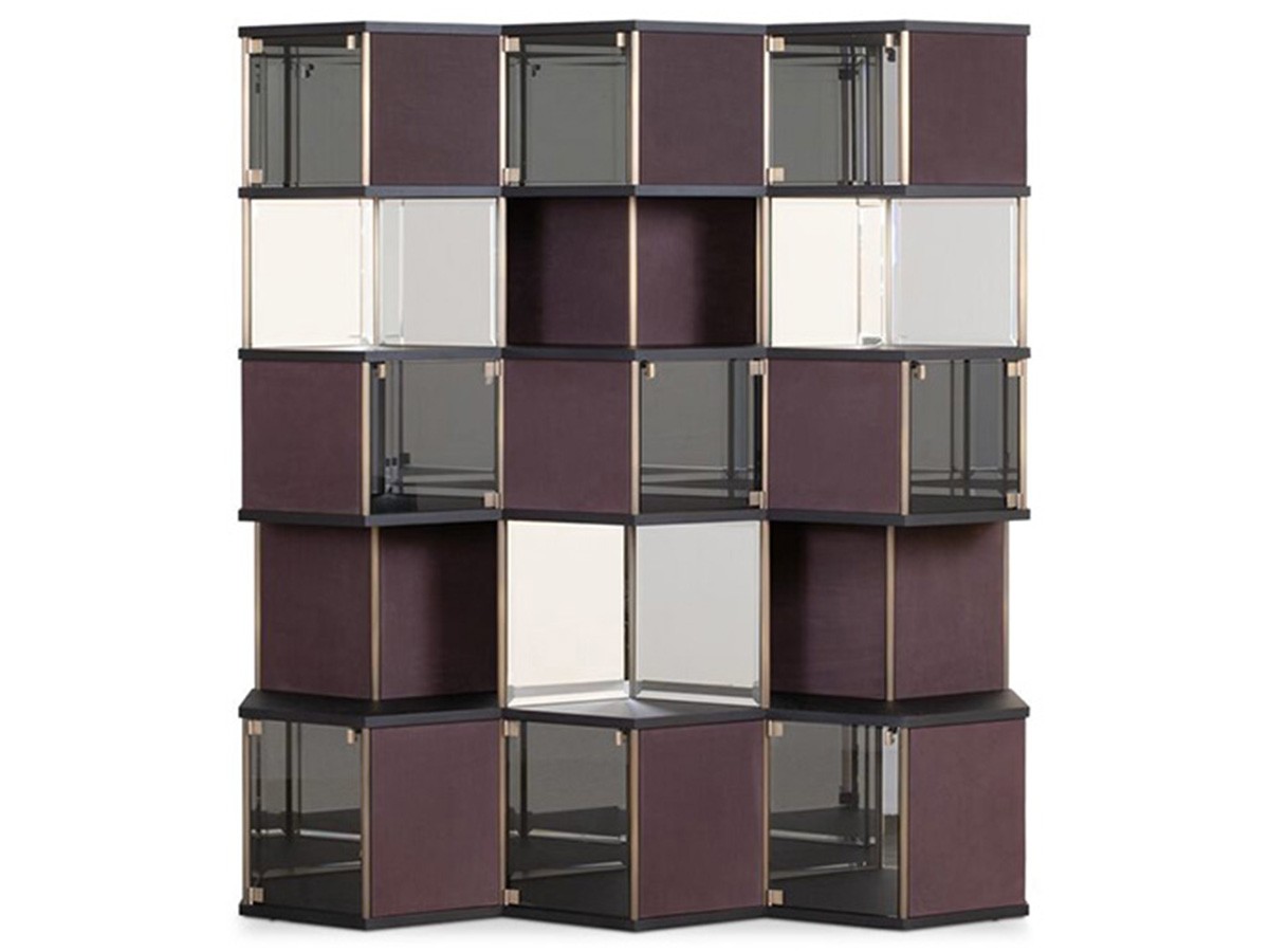 Hive Bar Cabinet Baxter | Hexagonal Leather and Glass Honeycomb | Pietro Russo Design