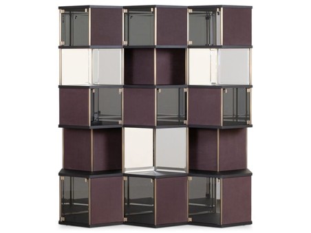 Meuble Bar Hive Baxter | Alvéole Hexagonale en Cuir et Verre | Design Pietro Russo