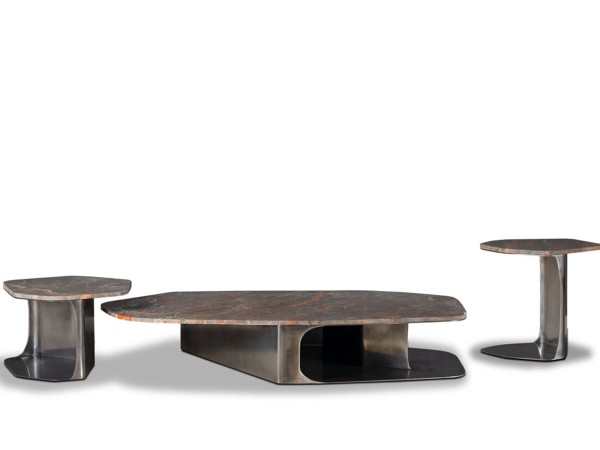 Table Basse Kor Baxter | Base en Acier Vieilli et Plateau en Pierre | Baxter Design Team