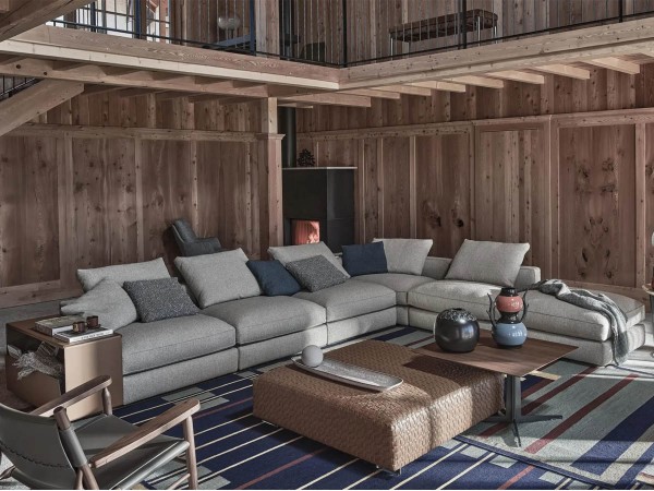 Flexform Harper sofa with leather-covered arms by Antonio Citterio