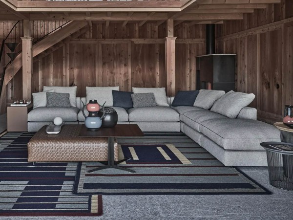 Flexform Harper sofa with leather-covered arms by Antonio Citterio