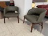 Flexform Alma lounge armchair in green leather with dark Canaletto walnut base